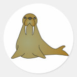 Cute Walrus Cartoon Round Stickers