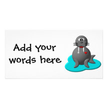 Cute walrus in water picture card