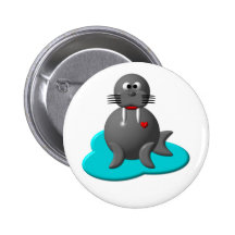 Cute walrus in water pinback button
