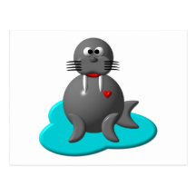 Cute walrus in water postcards