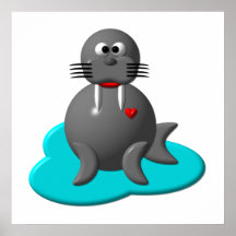Cute walrus in water posters