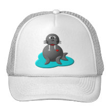 Cute walrus in water trucker hat
