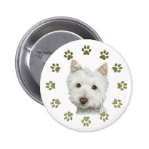Cute Westie Dog Art and Paws Button