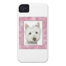 Cute Westie Dog in Pink Frame Art iPhone 4 Case-Mate Case