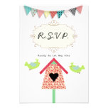 Cute Whimsical Birds And Birdhouse R.S.V.P. Custom Announcements