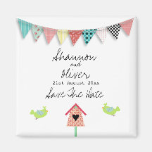 Cute Whimsical Birds And Birdhouse Save The Date Fridge Magnet