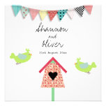 Cute Whimsical Birds And Birdhouse Wedding Invite