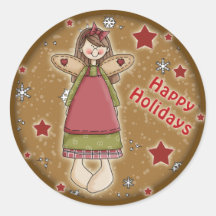 Cute whimsical Christmas angel Round Stickers