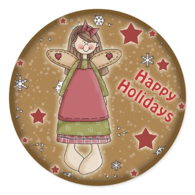 Cute whimsical Christmas angel Round Stickers