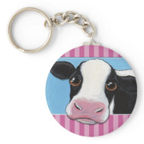 Cute Whimsical Cow | Pink Stripe Keychain