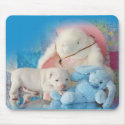 Cute White Easter Puppy Dog & Bunny Friends mousepads
