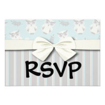 cute white owl pattern and stripes personalized invitations
