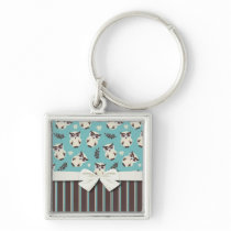 cute white owl pattern and stripes keychains