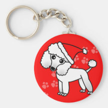 Cute White Poodle Cartoon Santa Hat Keychain