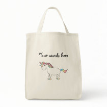 Cute white rainbow unicorn tote bag