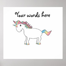 Cute white rainbow unicorn poster