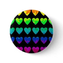 Cute wild rainbow hearts on black pinback buttons