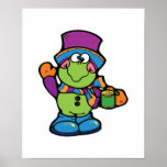cute winter frog drinking hot cocoa posters