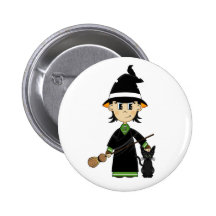 Cute Witch Halloween Badge Button