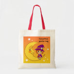 Cute witch sitting on the Moon Tote Bag