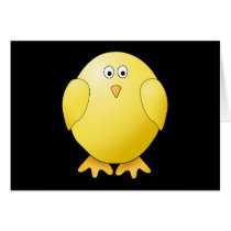 Cute Yellow Chick. Little Bird on Black. Card