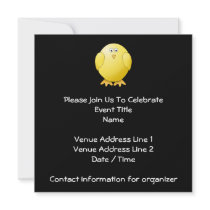 Cute Yellow Chick. Little Bird on Black. Personalized Invite
