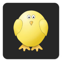 Cute Yellow Chick. Little Bird on Black. Square Sticker