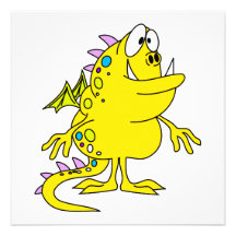 cute yellow dragon monster creature custom invitations