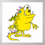 cute yellow dragon monster creature print