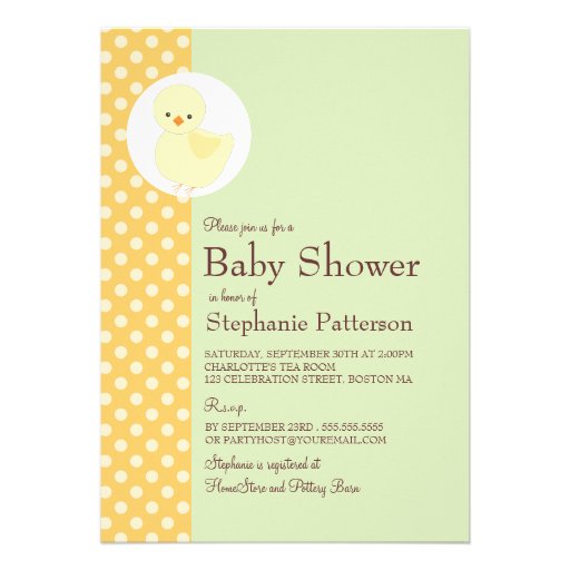... Yellow Ducky Polkadot Baby Shower Tea Party Personalised Invitations