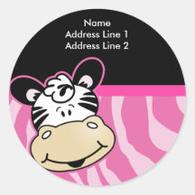 Cute Zebra Pink Stripe Address Label envelope seal Round Stickers