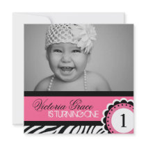 Cute Zebra Print Birthday Party Invitation
