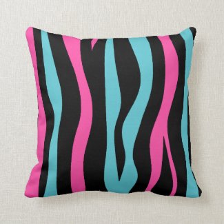 Cute zebra print punk in hot pink, black, and blue throw pillows