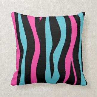 Totally Awesome 80s Pillow Cute zebra print punk in hot pink, black, and blue throw pillows