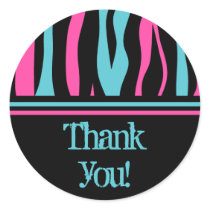 Cute zebra print punk in hot pink, black, and blue round sticker