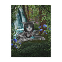 Cutie Anime Kitten Waterfalls 1 Postcard