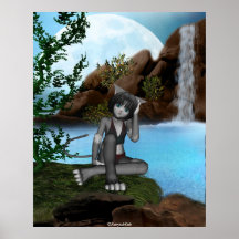 Cutie Anime Kitten Waterfalls Moon 3 Posters