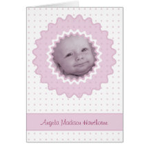 Cutietoots Birth Announcement, pink ruffles & dots Card