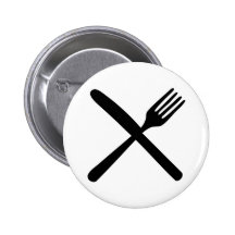 cutlery fork and knife crossed pinback buttons