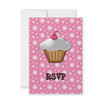 Cutout Cupcake with Pink Cherry on Top Invite