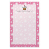 Cutout Cupcake with Pink Cherry on Top Personalized Stationery