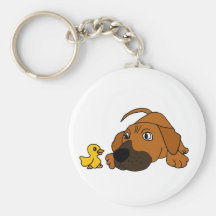 CV- Brown Puppy Dog with Rubber Duck Cartoon Key Chain