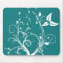 Cyan and White Abstract Plant Mouse Pads