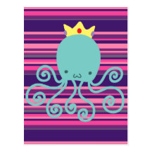 Cyan Octopus Princess Post Cards