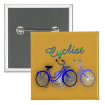 Cyclist (1950 Bicycle) Watercolor drawing Design Buttons