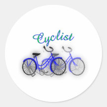 Cyclist (1950 Bicycle) Watercolor drawing Design Round Stickers