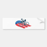 Cyclist riding racing bike star and stripes flag bumper stickers
