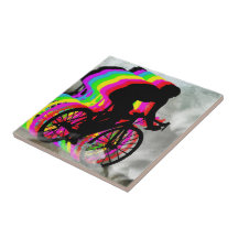 Cyclists Cycling in the Clouds Tiles