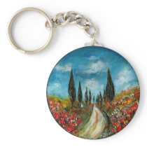 CYPRESS TREES AND POPPIES  IN TUSCANY