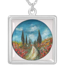 CYPRESS TREES AND POPPIES IN TUSCANY